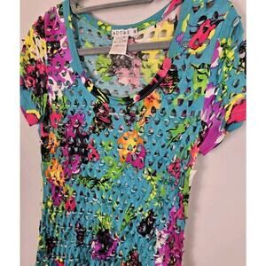 Neon Abstract Floral Cutout Swim Coverup Mini Dress MED Indie Sleeze Sexy Beach